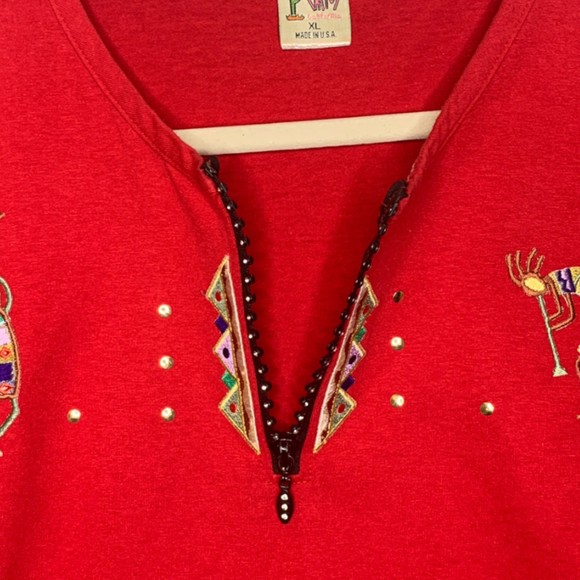 Vintage Cactus California Red Embroidered Kokopelli Tee Shirt XL Short Sleeve - Picture 6 of 8